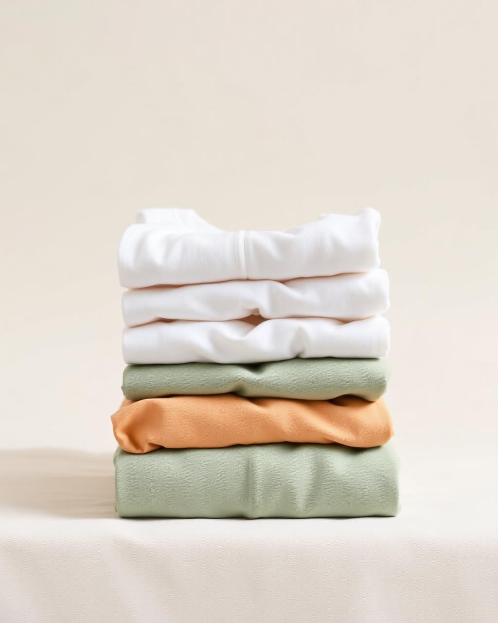 Children's cotton clothing EU — stack of kids cotton T-shirts in cream and sage by Spring Coton Belgium